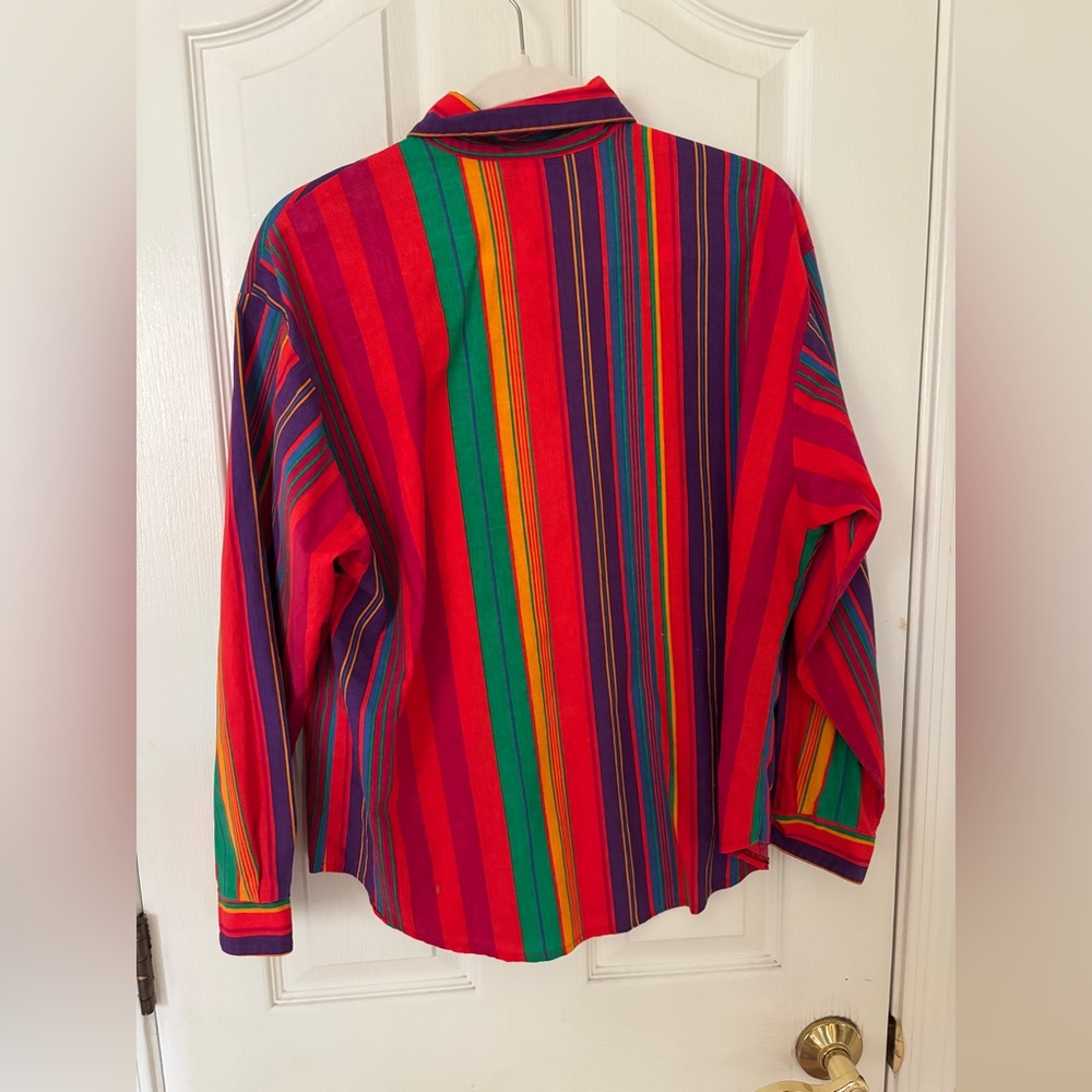 Roughrider Vintage Cotton Cowgirl Colorful Striped Women Large Button Up - Picture 2 of 8